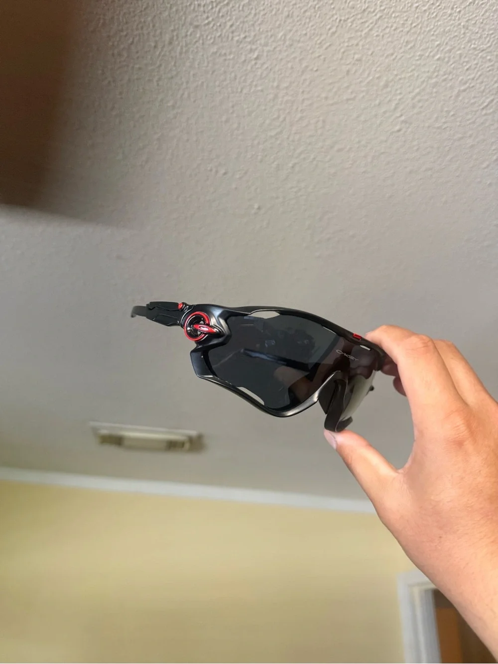Sport Wrap Sunglasses in Black with Red Accents Oakley